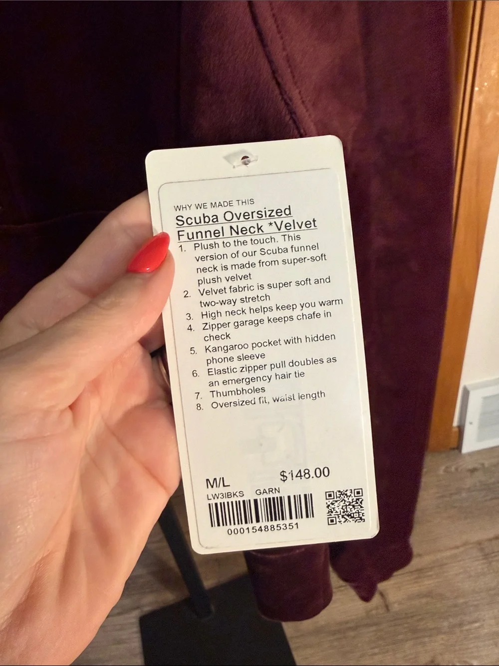 Lululemon Scuba Oversized Funnel Neck Velvet Garnet M/L NWT